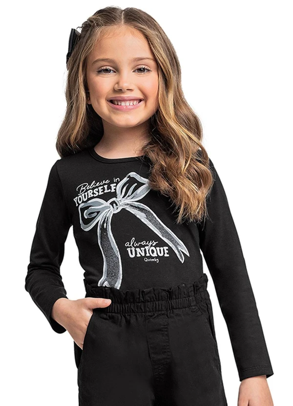 Quimby - Blusa Manga Longa Menina Preto 2