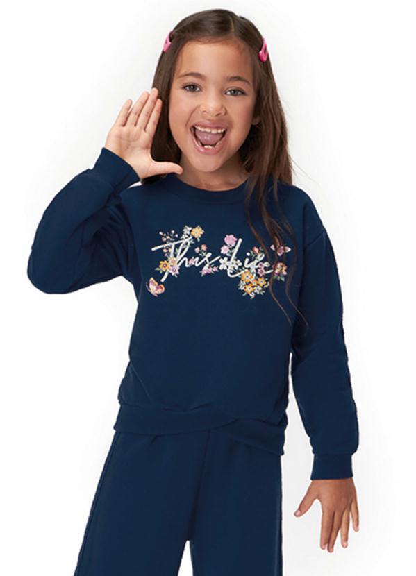 Marisol - Blusa Manga Longa Moletom Infantil Menina Azul
