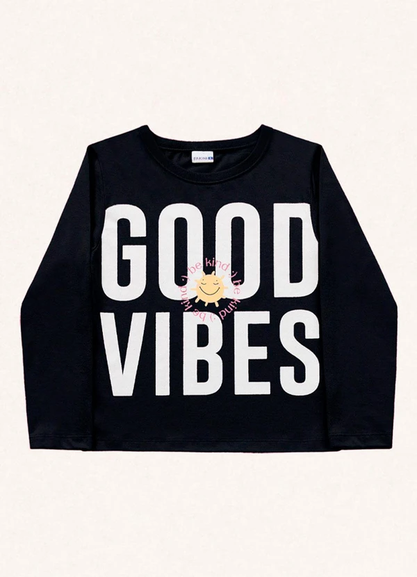 Fakini Kids - Blusa Manga Longa Preto