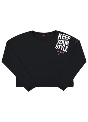 Pulla Bulla - Blusa Meia Malha Menina Preto - PULLA BULLA