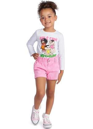 Outlet - Blusa Meia Malha Turma da Monica as Migas Branco - OUTLET