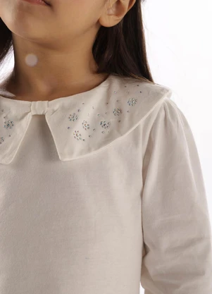 Up Baby - Blusa Menina Gola Decorada Branco - UP BABY