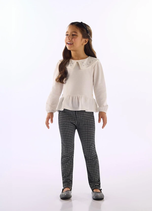 Up Baby - Blusa Menina Gola Decorada Branco