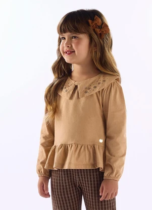 Up Baby - Blusa Menina Gola Decorada Marrom - UP BABY