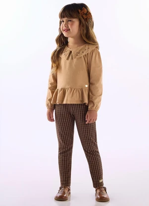 Up Baby - Blusa Menina Gola Decorada Marrom - UP BABY