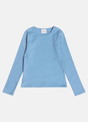 Momi - Blusa Menina Infantil Básica Azul Canelada - MOMI