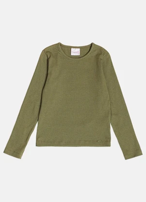 Momi - Blusa Menina Infantil Básica Verde Canelada - MOMI