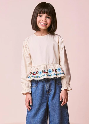Momi - Blusa Menina Infantil com Bordado de Flores - MOMI
