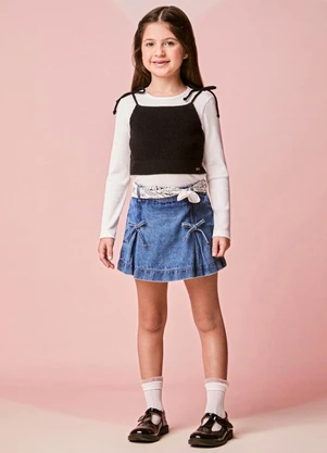 Momi - Blusa Menina Infantil com Top Preto de Tricot - MOMI