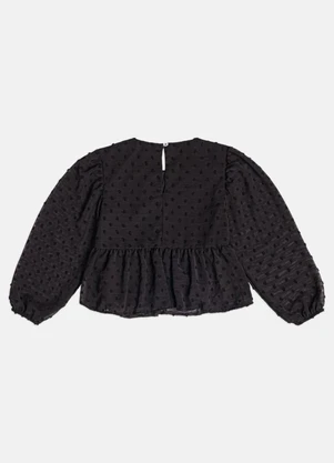 Momi - Blusa Menina Infantil de Manga Bufante com Bordado - MOMI