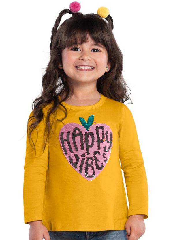 Kyly - Blusa Menina Lantejoula Reversível Amarelo