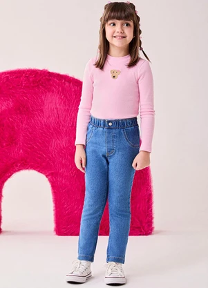 Bimbi - Blusa Menina Manga Longa de Ribana Canelada Rosa - BIMBI