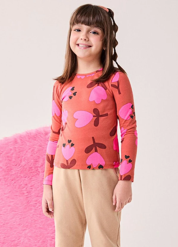 Bimbi - Blusa Menina Manga Longa de Tupilas Marrom