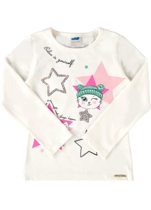 Marlan - Blusa Menina Manga Longa Meia Malha Estampa Bege - MARLAN