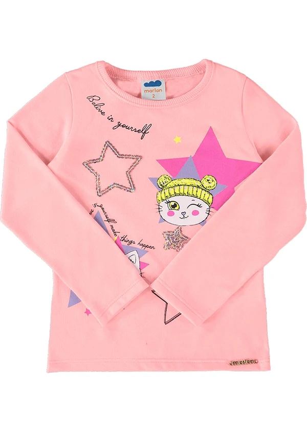 Marlan - Blusa Menina Manga Longa Meia Malha Estampa Rosa 3