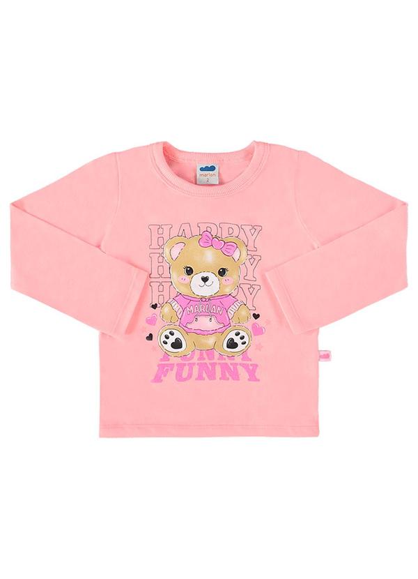 Marlan - Blusa Menina Manga Longa Meia Malha Estampa Rosa