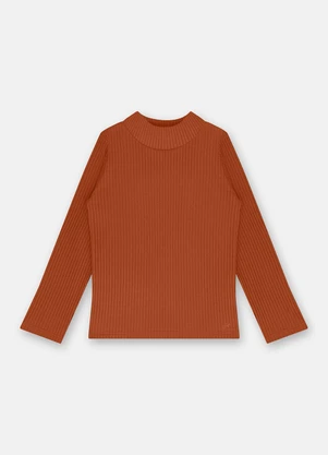 Up Baby - Blusa Menina Ribana Canelada Marrom - UP BABY