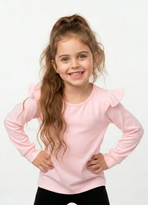 Amada - Blusa Ml com Babados nas Mangas em Cotton Rosa - AMADA