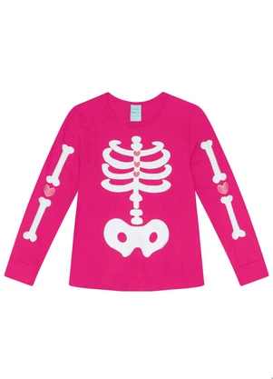 Kyly - Blusa Pijama Infantil Menina Esqueleto Rosa - KYLY