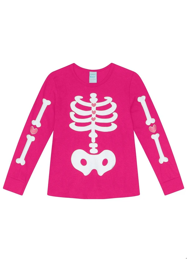 Kyly - Blusa Pijama Infantil Menina Esqueleto Rosa