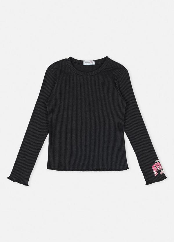 Momi - Blusa Preta Canelada Preto