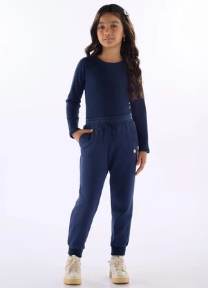 Quimby - Blusa Ribana Canelada Manga Longa Azul - QUIMBY