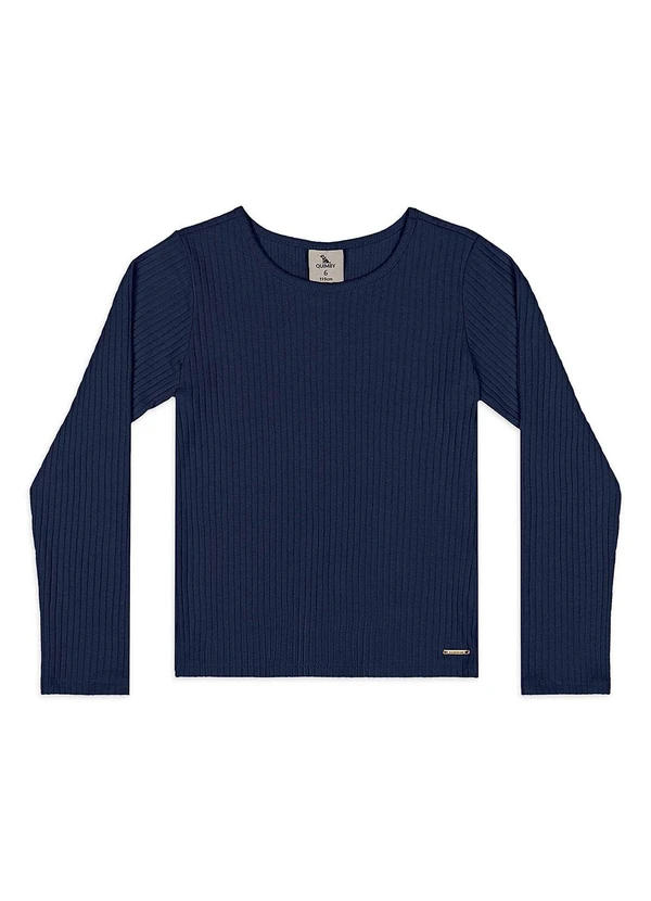 Quimby - Blusa Ribana Canelada Manga Longa Azul 3