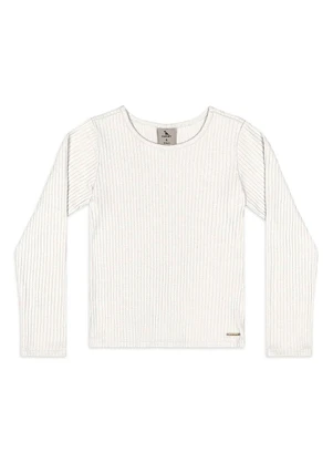 Quimby - Blusa Ribana Canelada Manga Longa Branco - QUIMBY