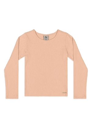 Quimby - Blusa Ribana Canelada Manga Longa Marrom - QUIMBY