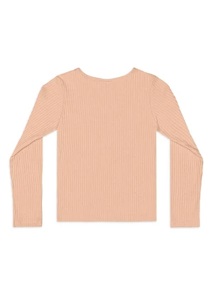 Quimby - Blusa Ribana Canelada Manga Longa Marrom - QUIMBY