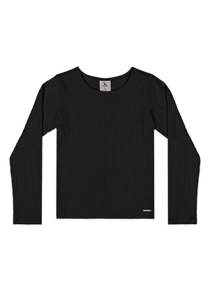 Quimby - Blusa Ribana Canelada Manga Longa Preto - QUIMBY