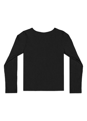 Quimby - Blusa Ribana Canelada Manga Longa Preto - QUIMBY