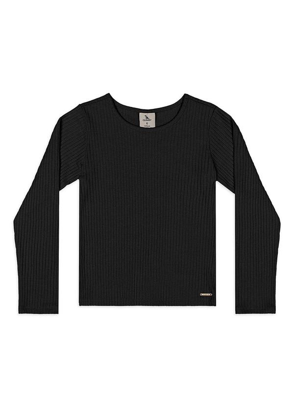 Quimby - Blusa Ribana Canelada Manga Longa Preto