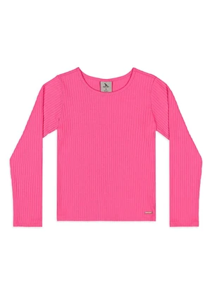 Quimby - Blusa Ribana Canelada Manga Longa Rosa - QUIMBY