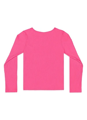 Quimby - Blusa Ribana Canelada Manga Longa Rosa - QUIMBY