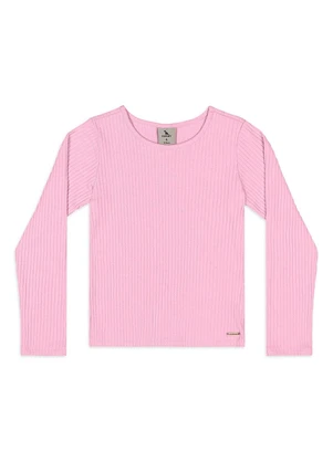 Quimby - Blusa Ribana Canelada Manga Longa Rosa - QUIMBY