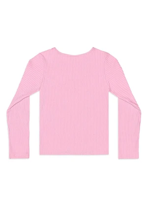 Quimby - Blusa Ribana Canelada Manga Longa Rosa - QUIMBY