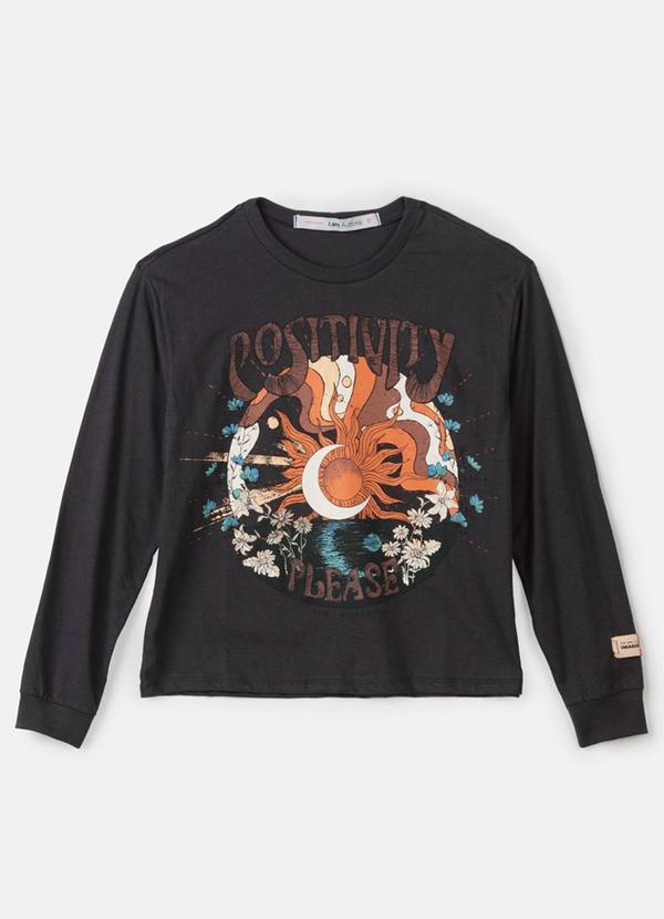 I Am - Blusa Tee Estampada Manga Longa Preto