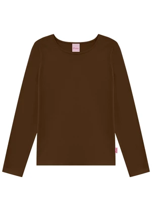 Duduka - Blusa Teen Manga Longa Marrom - DUDUKA