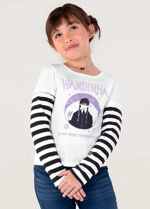 Brandili - Blusa Wandinha Infantil Menina Branco - BRANDILI