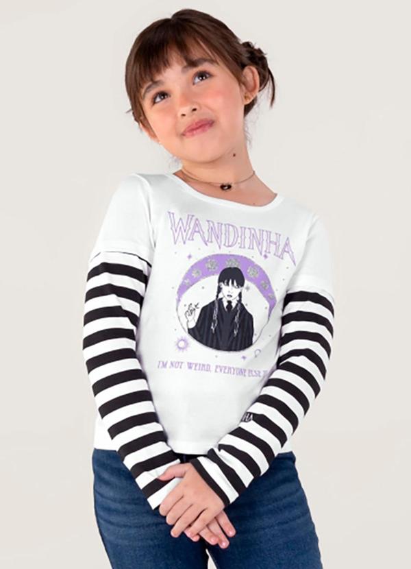 Brandili - Blusa Wandinha Infantil Menina Branco