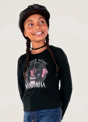 Brandili - Blusa Wandinha Infantil Menina Preto - BRANDILI