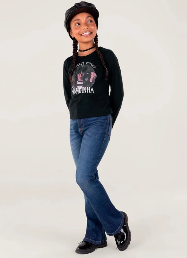 Brandili - Blusa Wandinha Infantil Menina Preto