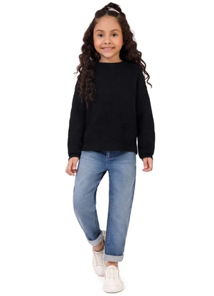 Malwee Kids - Blusão Amplo Tricot Menina Preto - MALWEE KIDS
