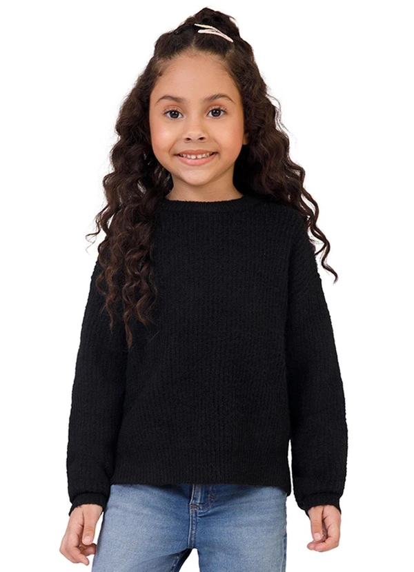 Malwee Kids - Blusão Amplo Tricot Menina Preto