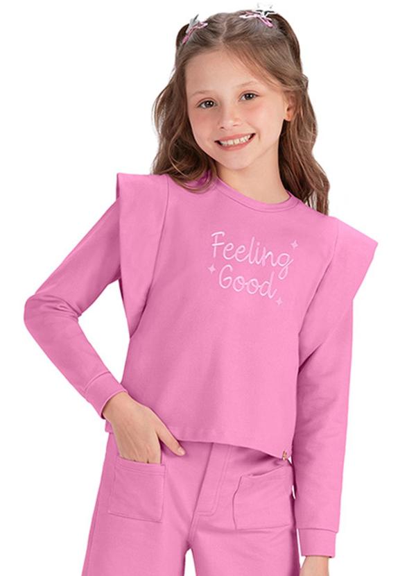 Alenice - Blusão Cropped Manga Estilizada Menina Rosa 1