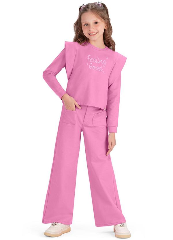 Alenice - Blusão Cropped Manga Estilizada Menina Rosa 2