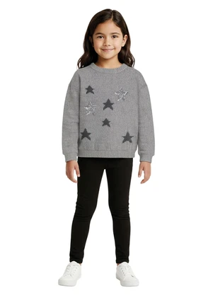 Malwee Kids - Blusão em Tricot Estrelas com Bordadas Cinza - MALWEE KIDS
