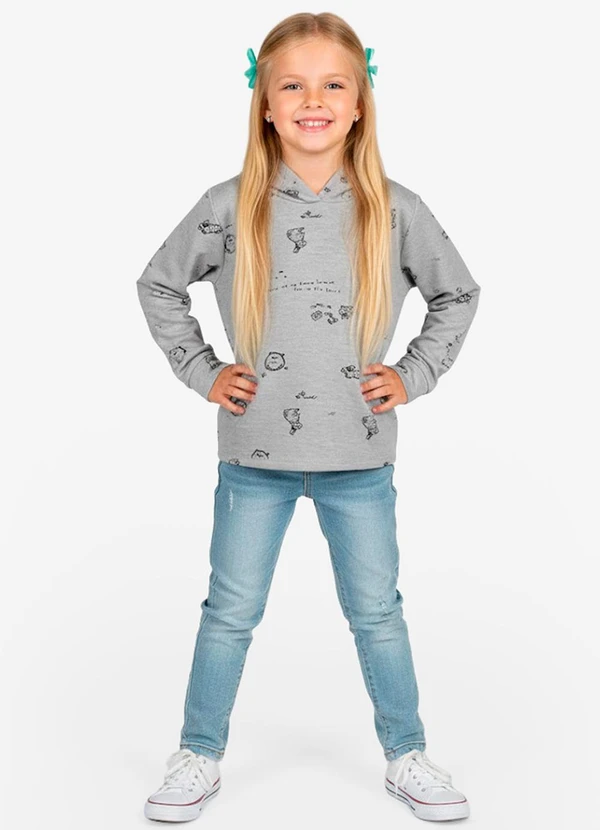 Select - Blusão Infantil Menina com Capuz Cinza