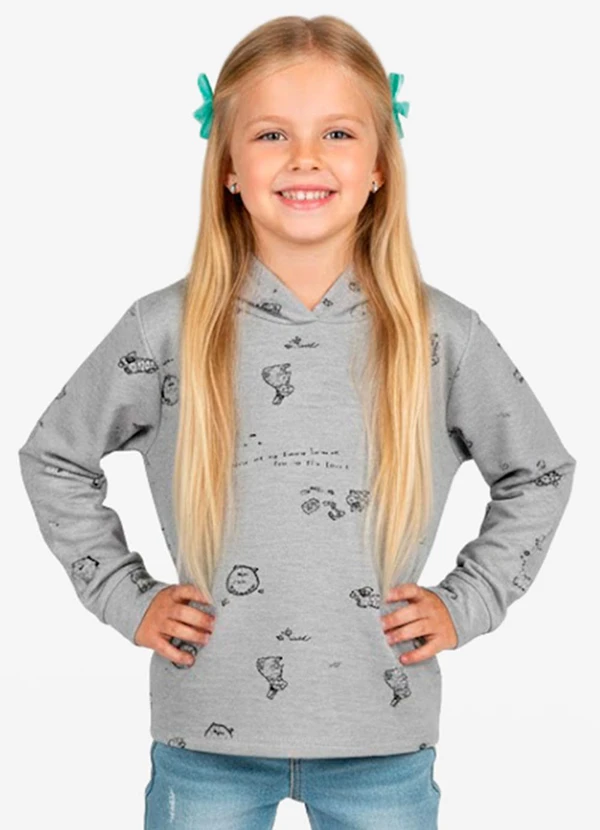 Select - Blusão Infantil Menina com Capuz Cinza 3